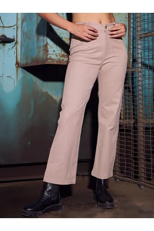 KASSUALLY Women Peach Coloured Straight Fit Stretchable Jeans