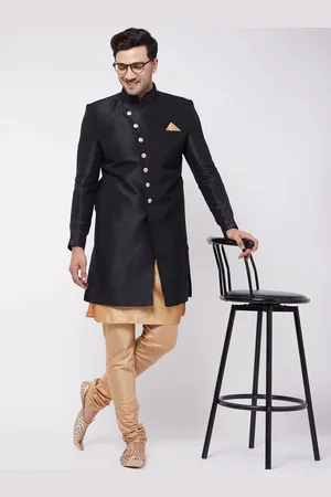 Vastramay Mandarin Collar Slim-Fit Sherwani Set
