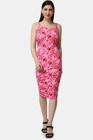 Popwings Printed Shoulder Straps Bodycon Dress