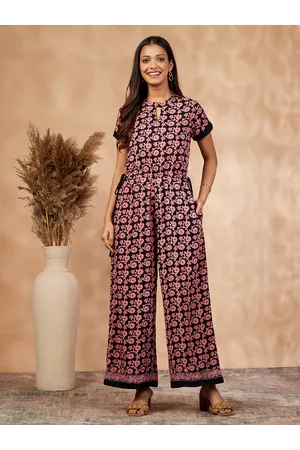 IMARA Bagh Printed Keyhole Neck Waist Tie Ups Basic Jumpsuit