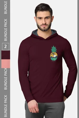 bullmer Men Pack of 2 Burgundy & Pink Long Sleeves T-shirt