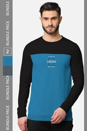 bullmer Men Pack Of 2 Grey & Black Typography Printed Cotton T-shirt