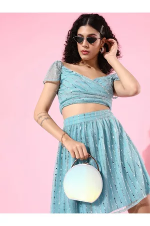 Sera Self Design Off Shoulder Neck Top With Flared Skirt