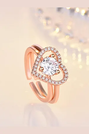 Myki Rose Gold-Plated CZ-Studded Adjustable Finger Ring