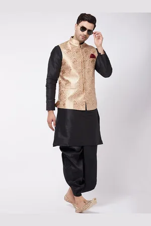 Vastramay Woven Design Mandarin Collar Regular Kurta With Dhoti Pant & Nehru Jacket