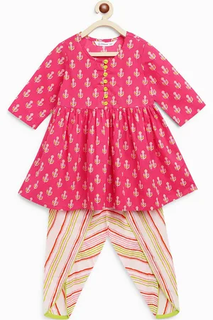 Campana Girls Ethnic-Motifs Printed A-Line Kurta With Dhoti Pants