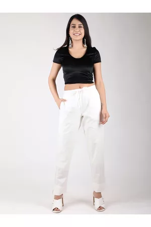 Sangria Women Off White Cotton Regular Trousers