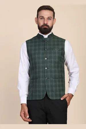 Tahvo Checked Mandarin Mollar Satin Nehru Jackets