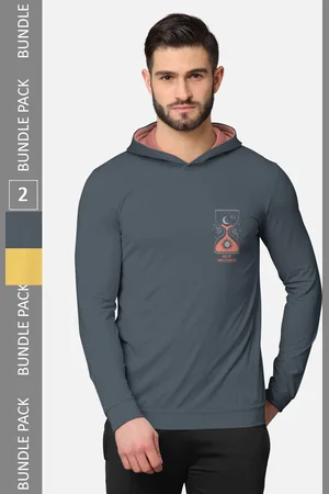 bullmer Men Pack of 2 Grey & Mustard Yellow Long Sleeves T-shirt