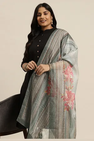 Sztori Floral Striped Organza Dupatta with Sequinned Detail