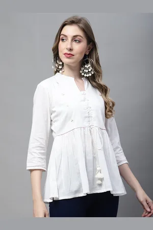 Rajnandini Mandarin Collar Bell Sleeve Cotton A-Line Top