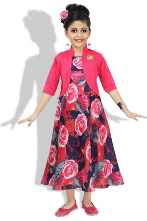 BAESD Girls Floral Printed Cotton A-Line Maxi Dress with Shrug