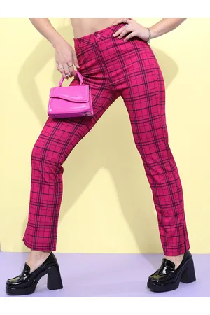 Ketch Women Checked Split Hem Regular Trousers
