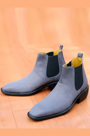 BXXY Men Mid Top Suede Block-Heel Chelsea Elevator Boots