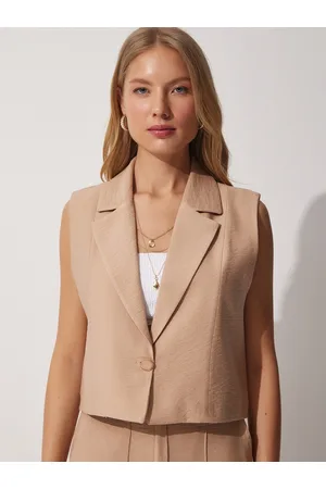Happiness istanbul Noched Lapel Cropped Waistcoat