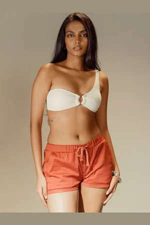 FREAKINS Women Rust Orange Low-Rise Cotton Shorts
