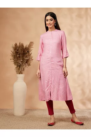 IMARA Geometric Printed Mandarin Collar A-Line Kurta