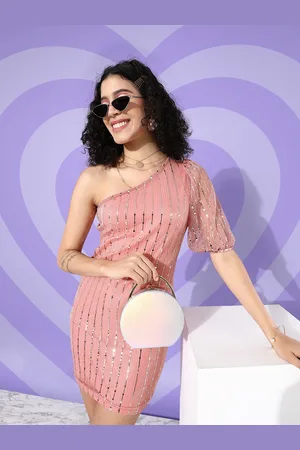 Sera Women Attractive Peach Embellished Bling and Sparkly Dress