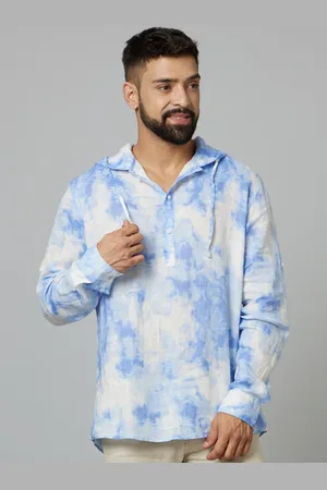 Celio Classic Tie & Dye Dyed Hooded Half Placket Casual Linen Shirt