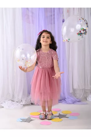LilPicks Girls Sequined Round Neck Fit & Flare Dress