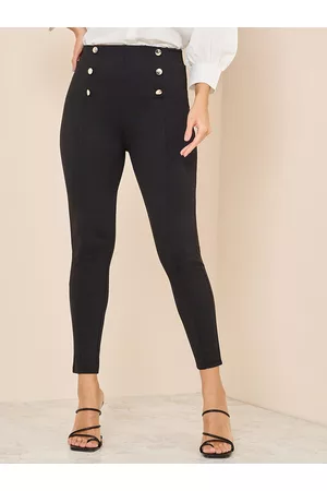 Styli Women 4 Way Stretch Front Button Detail Skinny Treggings