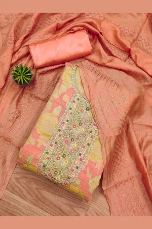 Kalini Floral Woven Design Thread Work Art Silk Unstitched Dress Material