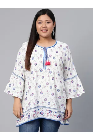 Rangriti Women White Printed A-Line Top