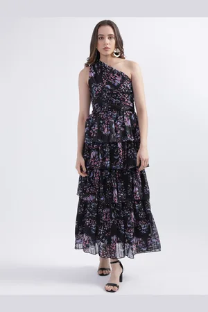 CENTRESTAGE Abstract Printed One Shoulder Layered Maxi Dress