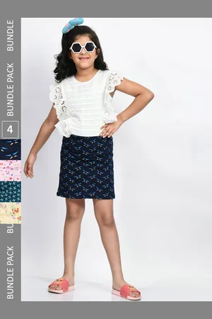 BAESD Girls Pack Of 4 Printed Pure Cotton A-Line Mini Skirts