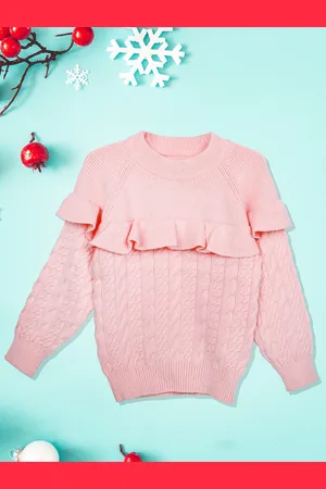 Baby Moo Girls Pink Ribbed Pullover