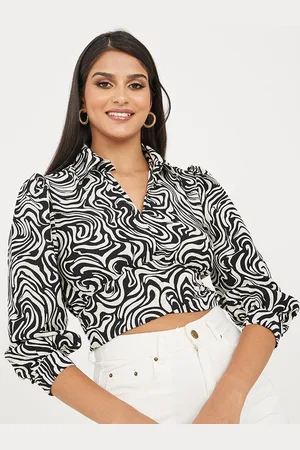 Styli Printed Shirt Style Crop Top