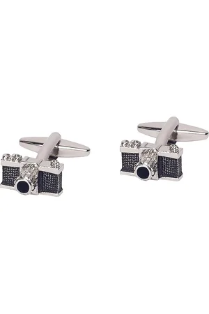 The Tie Hub Black & Silver-Toned Cufflinks
