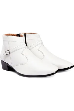 BXXY Men Mid Top Block Heel Elevator Formal Boots With Buckle Detail