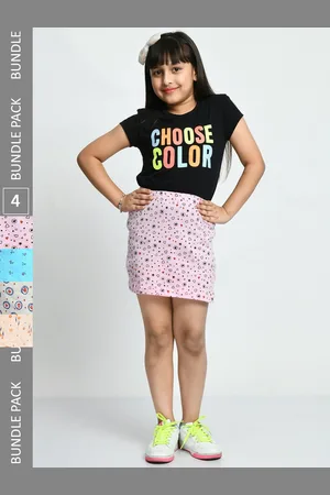 IndiWeaves Girls Pack Of 4 Allover Printed Pure Cotton Mini Skirts