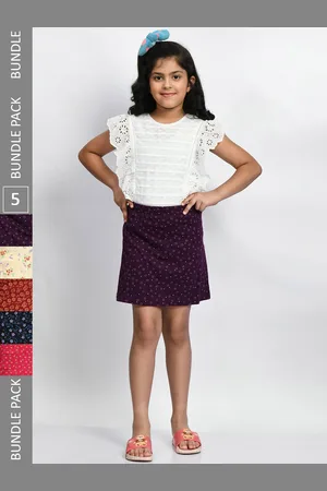 BAESD Girls Pack Of 4 Printed Cotton Straight Mini Skirts
