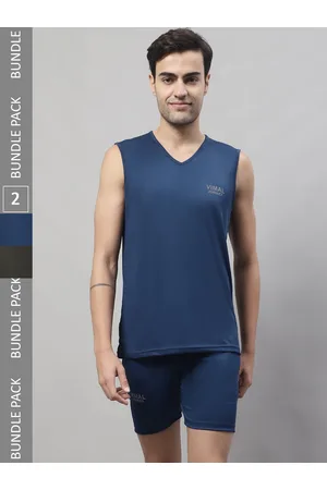VIMAL JONNEY Pack Of 2 Dry-Fit V-Neck Sleeveless Sports T-shirt & Shorts