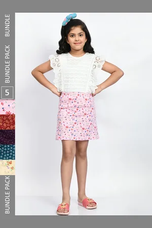BAESD Girls Pack Of 5 Printed Pure Cotton A-Line Mini Skirts