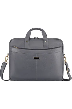WildHorn Men Grey Leather Laptop Bag