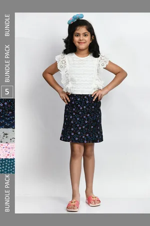 BAESD Girls Pack Of 5 Printed Pure Cotton A-Line Mini Skirts