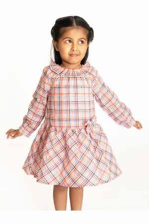 Campana Girls Checked Ruffled Cotton Fit & Flare Dress