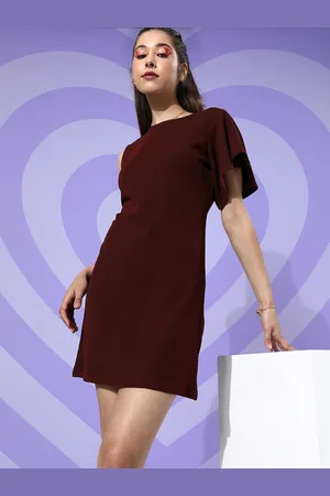 Sera Women Deep Burgundy Solid Feminine Frills Dress