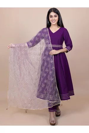 HERE&NOW Purple & Gold-Toned Ethnic Motifs Embroidered Gotta Patti Dupatta