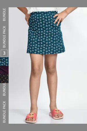 BAESD Girls Pack Of 3 Printed Cotton Straight Mini Skirts