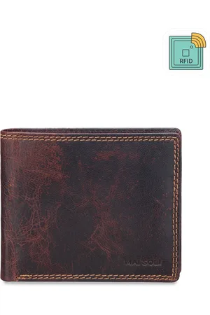 MAI SOLI Men Brown Genuine Leather RFID Protected Dark Vintage Two Fold Wallet