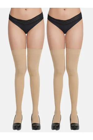 Next2Skin Women Pack Of 2 Nude Solid Opaque Thigh High Stockings