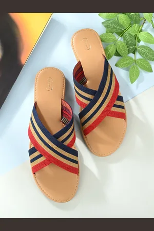PANAHI Women Striped Cross Strap Open Toe Flats