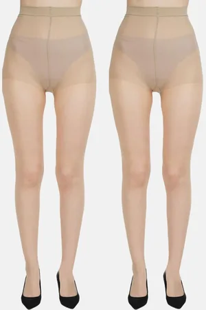 Next2Skin Women Pack Of 2 Beige Solid Sheer Pantyhose Stockings