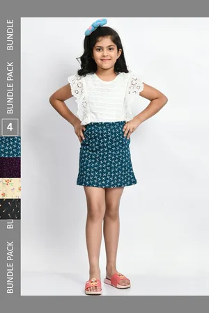 BAESD Girls Pack Of 4 Printed Pure Cotton A-Line Mini Skirts