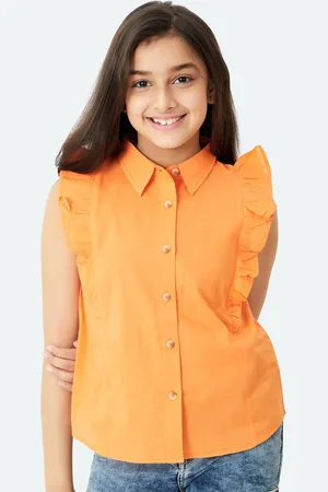 OLELÉ Girls Regina Contemporary Fit Ruffles Detail Twill Weave Cotton Casual Shirt