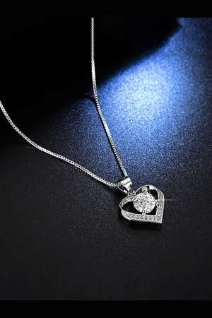 Jewels Galaxy Silver-Plated & AD-Studded Heart Shaped Anti Tarnish Pendant